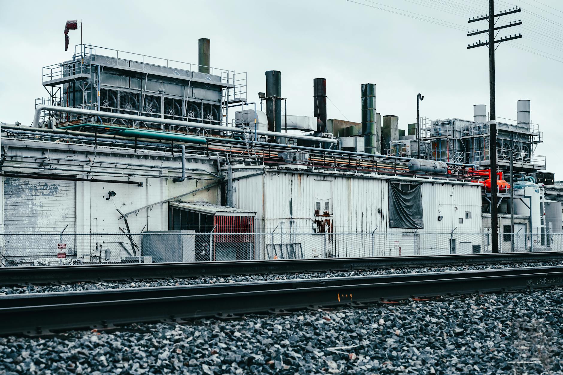 Industrial building with exposed pipes and infrastructure